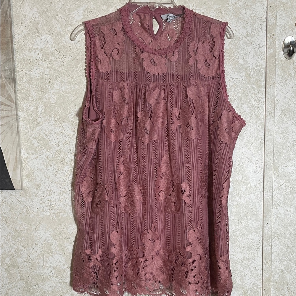 Women’s Lined Paper Tee Lace Sleeveless Top in Mauve 3X